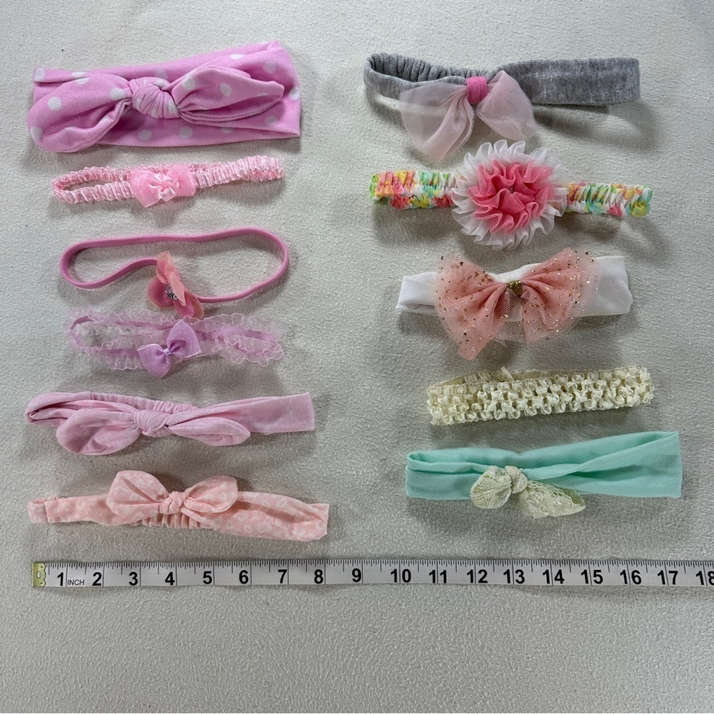 Assorted Baby Headbands with bows and flowers in Pink and Pastel Colors 11 total